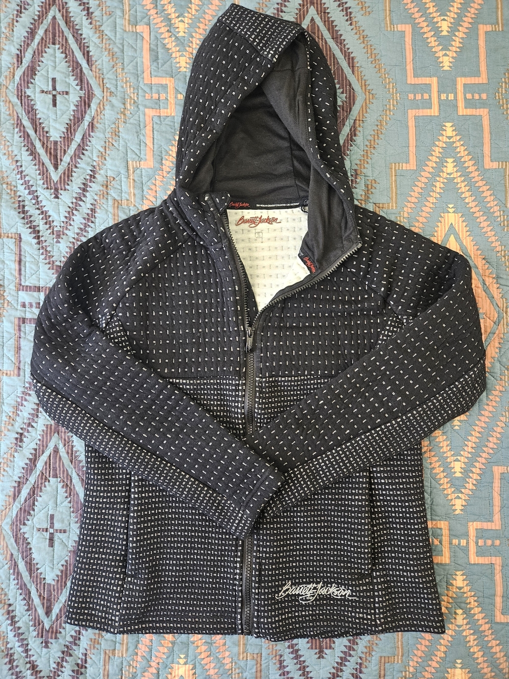 Bugatchi Women's Black Zip Hoodie with Subtle Stitch Pattern